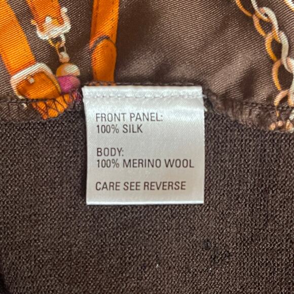 Talbots Equestrian Scarf Print Silk Twill and Merino Wool Cardigan Size XXL - Picture 4 of 4